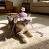 Crochet Flower Cat Hat Handmade Scalloped Pet Hat with Flower Ear Holes Cute Flower Hat for Small Medium Dogs Cats Party Photo Props