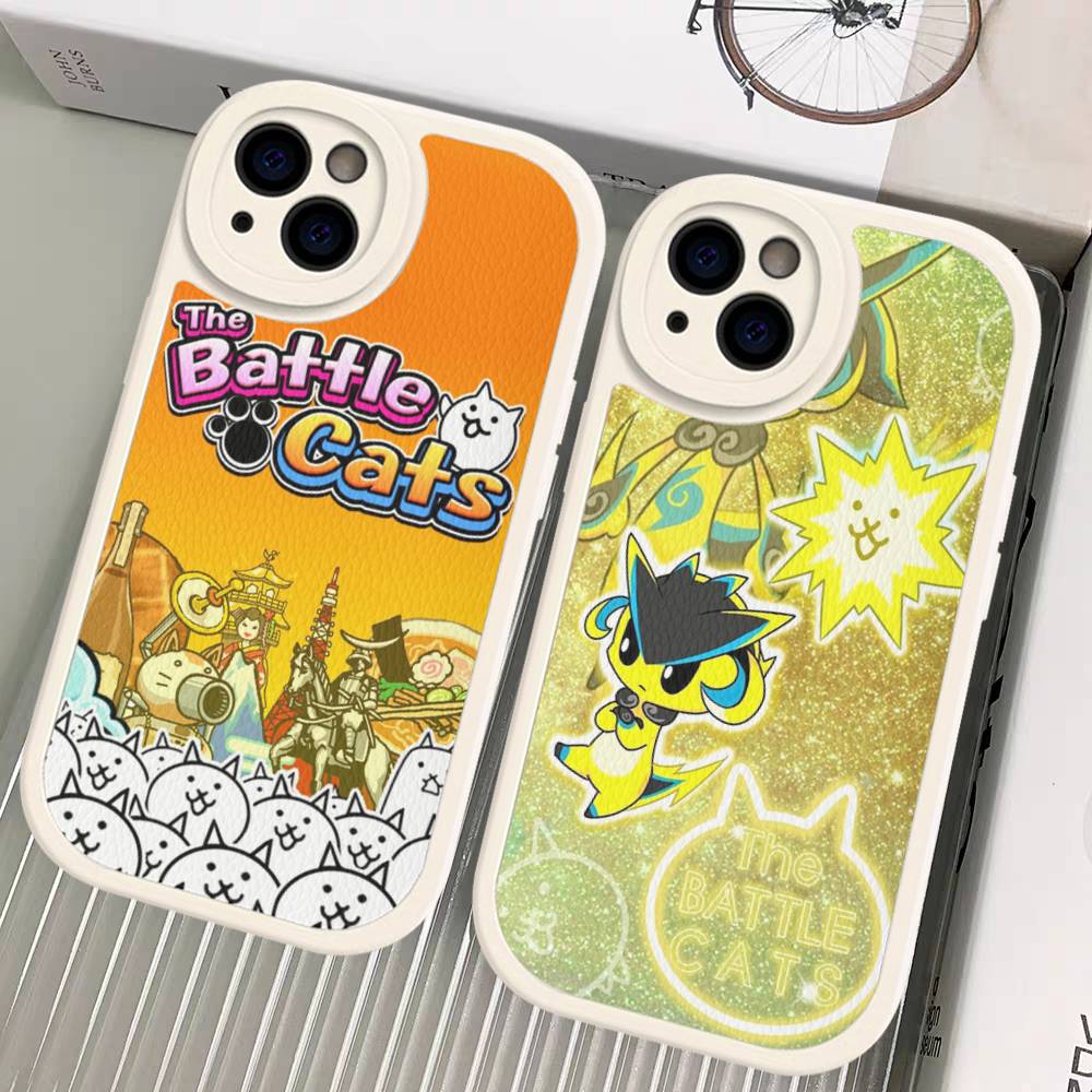 B-Battle Cats Anime Game Leather Phone Case For IPhone 16 15 14 13 12 11 Pro Max Plus Shockproof Cover