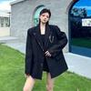 Niche Design Black Blazer for Women Spring Autumn Loose Fit Patchwork Fake Two Piece Shoulder Padded Fashion Outerwear