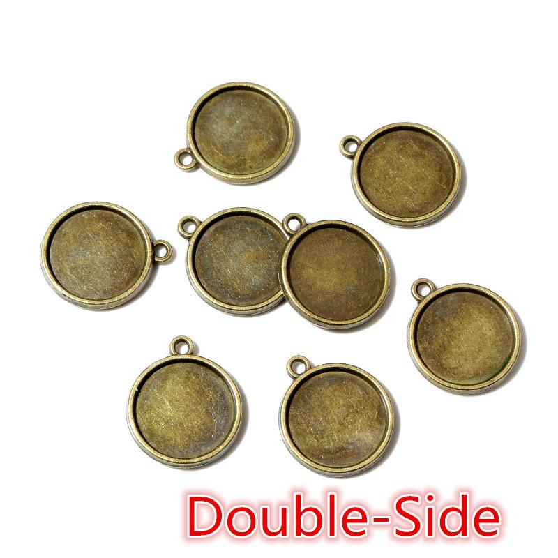

20pcs 16mm Inner Size Antique Bronze Silver Plated Round Double-Side Style Cabochon Base Cameo Setting Charms Pendant античный бронзовый