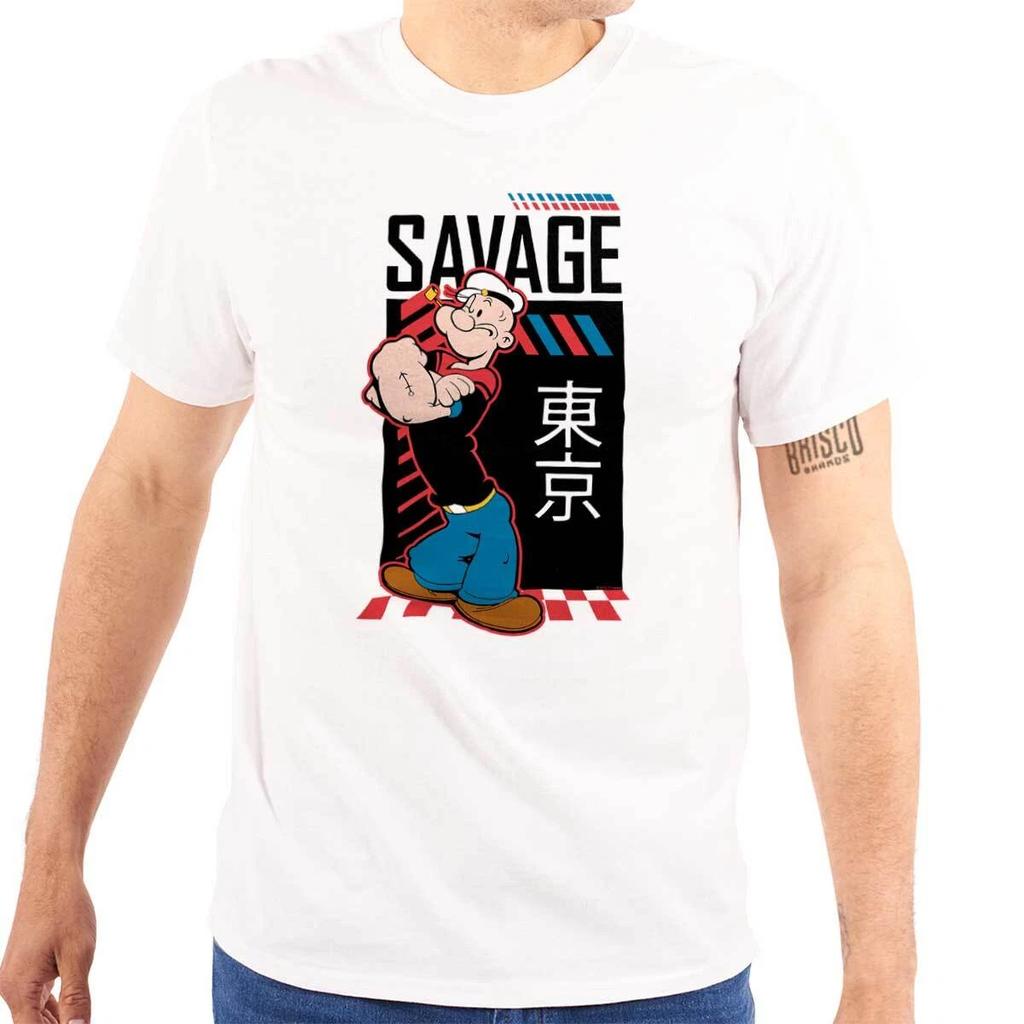 Popeye der Seemann Kanji Savage Cartoon Damen oder Herren Rundhals 100% Baumwolle T-Shirt Herren T-Shirts Oberteil Tee