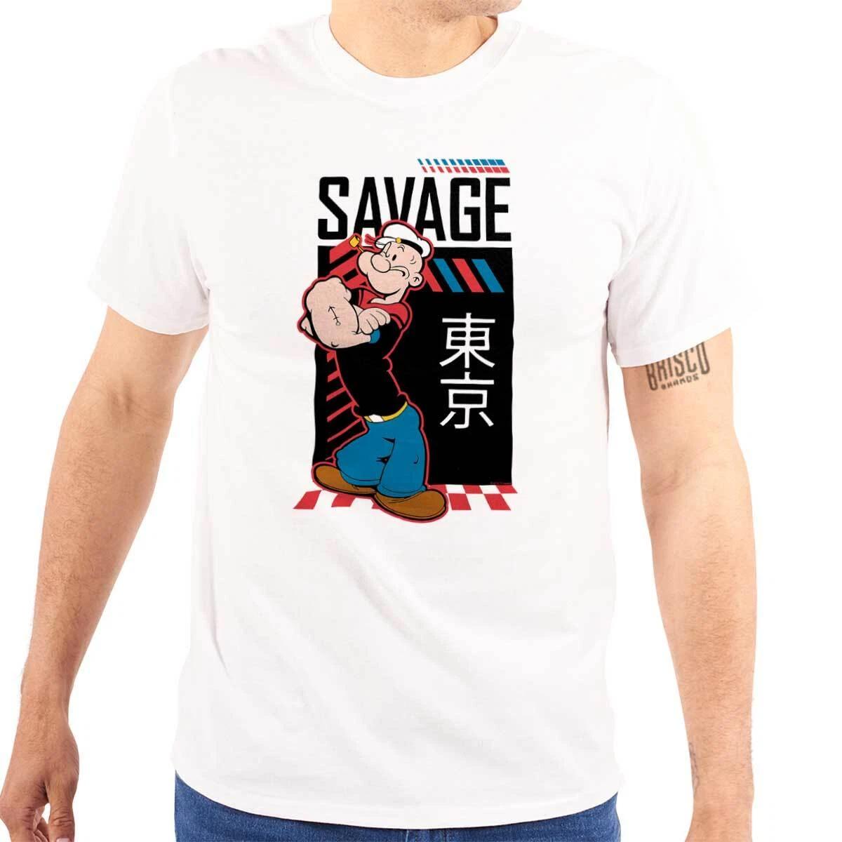 Popeye the Sailor Man Kanji Savage Cartoon Womens or Mens Crewneck 100% Cotton T-shirt Mens Tees Top Tee S