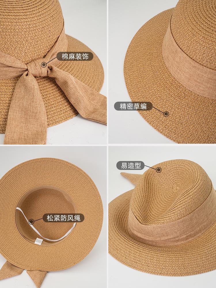 Straw hat women summer travel vacation sun protection beach sun hat sun hat bow bucket hat basin hat advanced sense