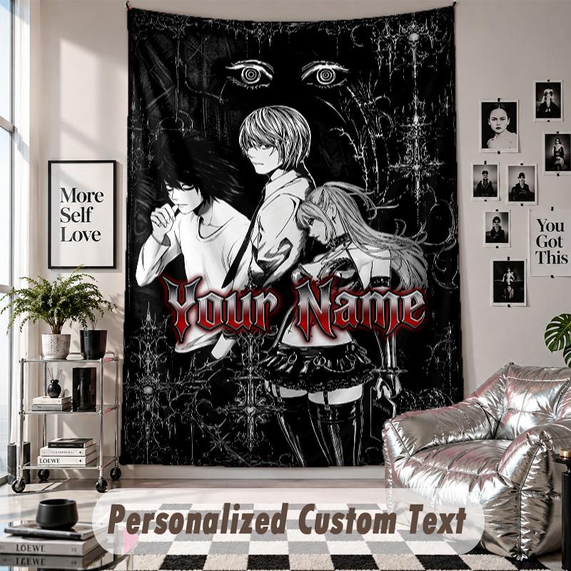 Wall Hanging Tapestry With Custom Name & Text, Death Note Decorative Tapestry For Bedroom