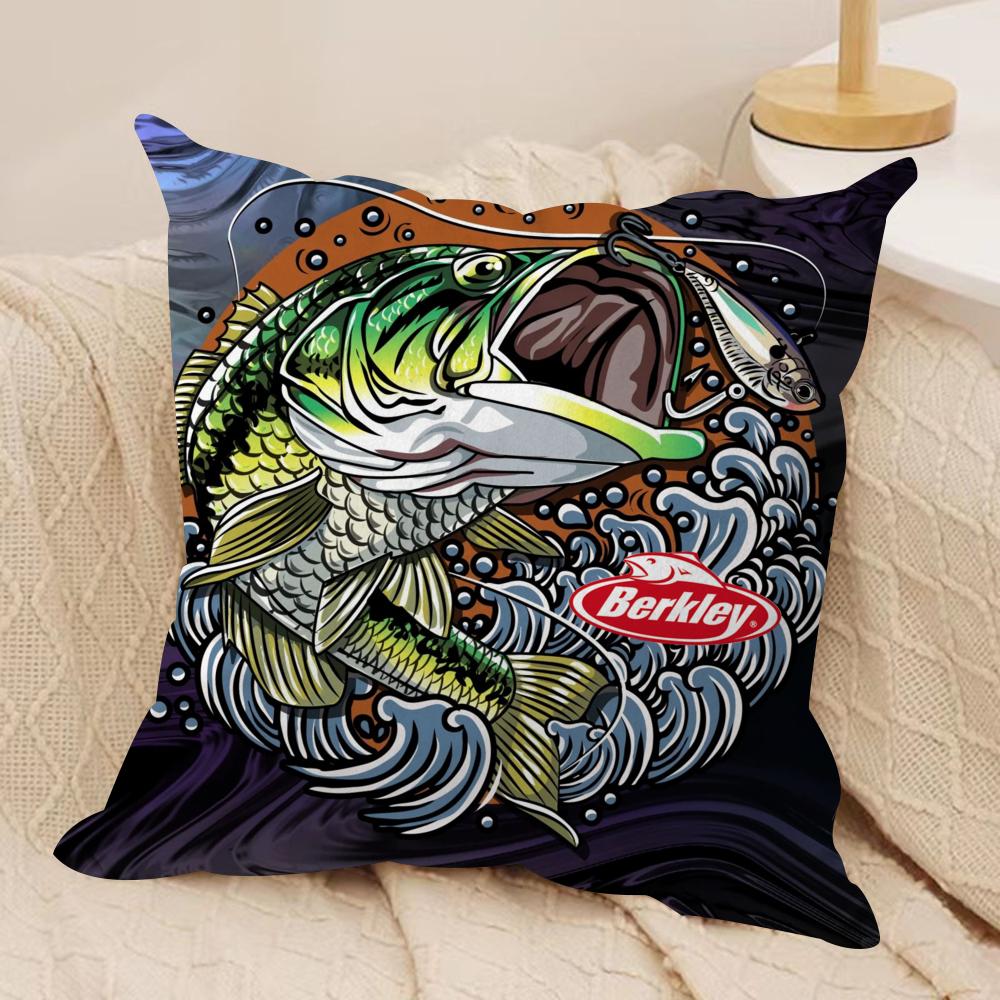 Popular Fishing B_Berkleys Cushion Cover Soft Plush Fabric Double-Sided Printed Sofa Cushion Cover for All Seasons Home Decor