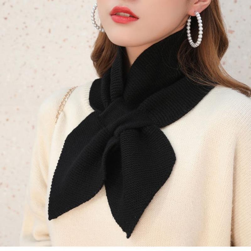 Autumn Winter Scarf Soft Neck Scarf Girls Knitted Sweater Bowtie Women Casual Cross Fishtail Scarf Straps Ladies Shawl