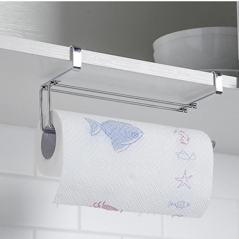 Cabinet Door Towel Holder Tissue No Punch Organizer Storage Rack Kitchen Paper Towel Storage Organizer Hook For Bathroom