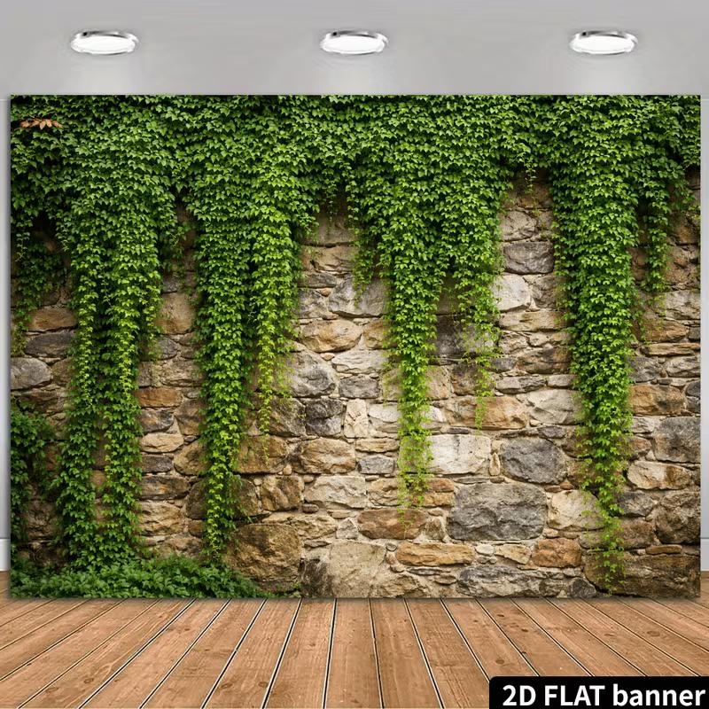 2D Country Garden Stone Wall Climbing Green Ivy Studio Portrait Backdrop