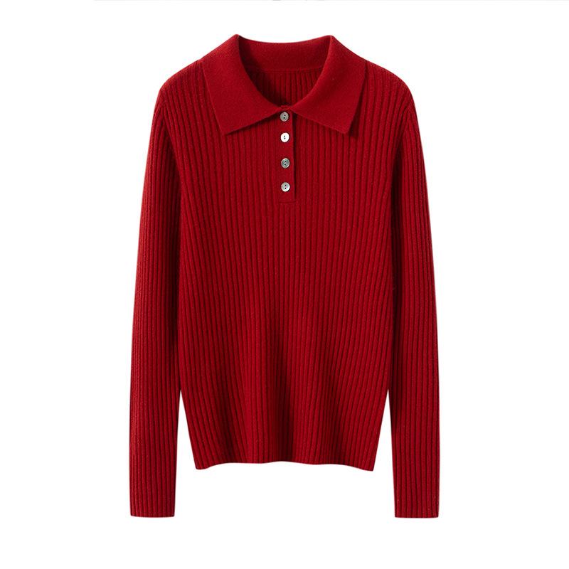 Women's Slim-Fit Polo Collar Cashmere Knit Sweater for Fall/Winter