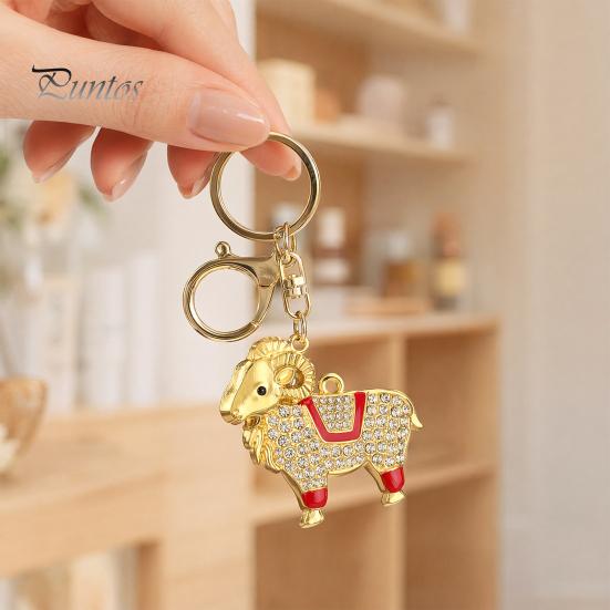 Key Charm Zodiac Keychain with Rhinestones, Sheep Design Bag Pendant, Chinese New Year Lucky Astrology Goat Accessory Charm, Feng Shui Ornament