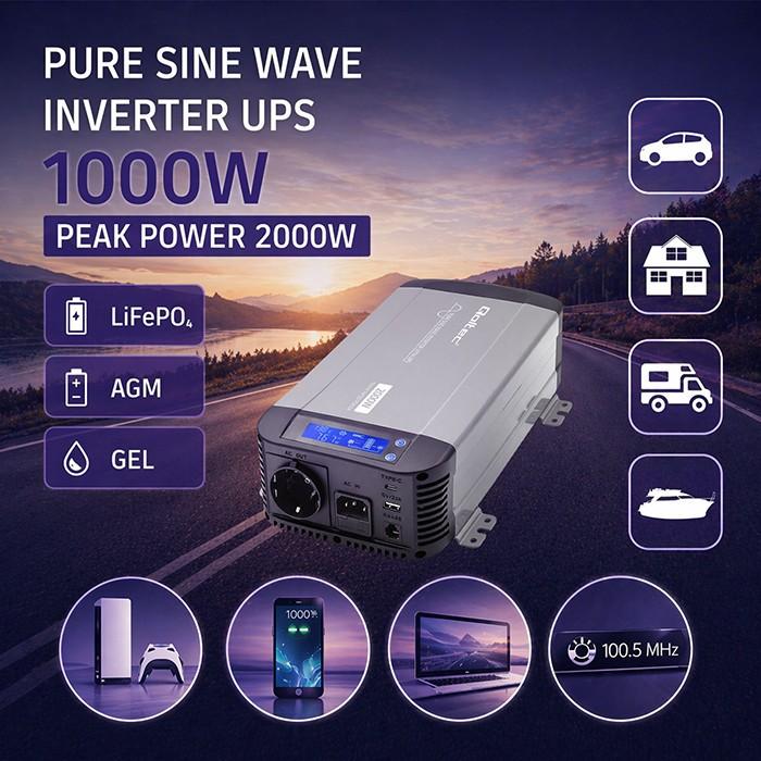 Pure Sine Wave inverter 12V to 230V 1000W 2000W