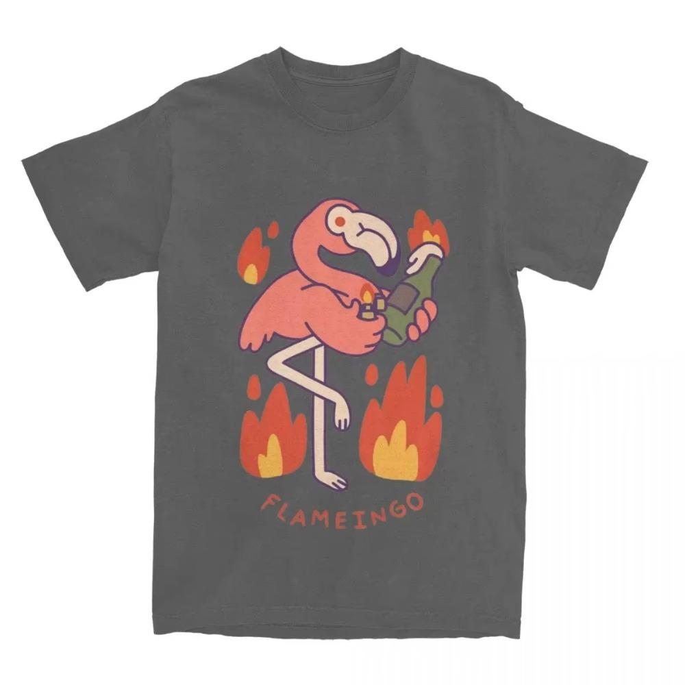 Vintage Flamme Feuer Flamingo T-Shirt für Herren Damen Lustiges Parodie T-Shirt Geschenkidee Kleidung