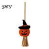 Bat Shape Party Ornament Halloween Mini Broomstick Ornament, Witch Pumpkin Ghost Decor with Natural Grass Miniature Holiday Set Broom, Festive