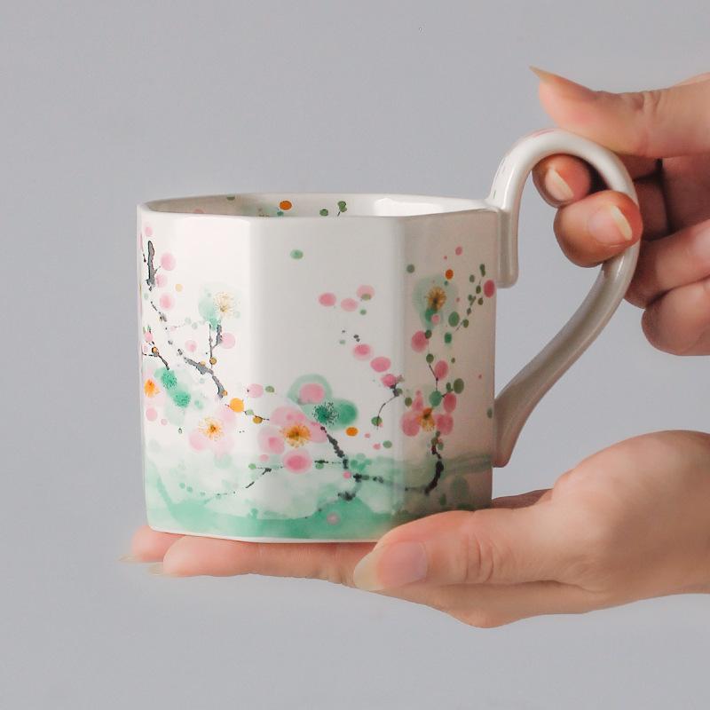 Oil Painting Flower Coffee Cup Matte Retro Exquisite Breakfast Cup Souvenir Niche Birthday Gift Girl