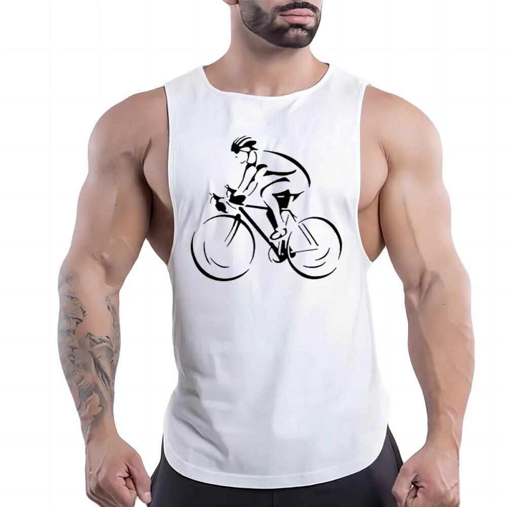 Summer Adult Men'S Casual Sports Crew-Neck Vest Creative Bike 2d Print Comfortable Simple Trend Breathable Sleeveless T-Shirt