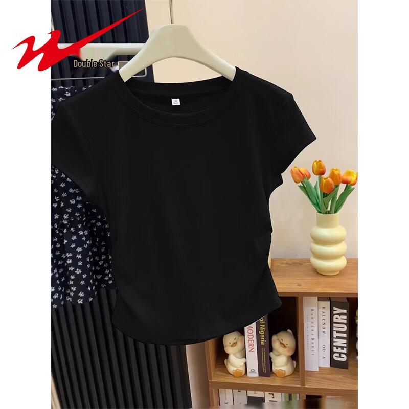 Shuangxing Women s Slimming Pleated Short Sleeve T-Shirt L