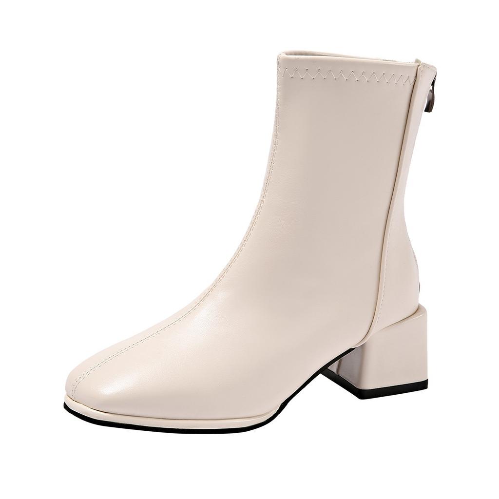 Large size short boots women's autumn and winter new British style mid-heel zipper short boots women's leather boots children