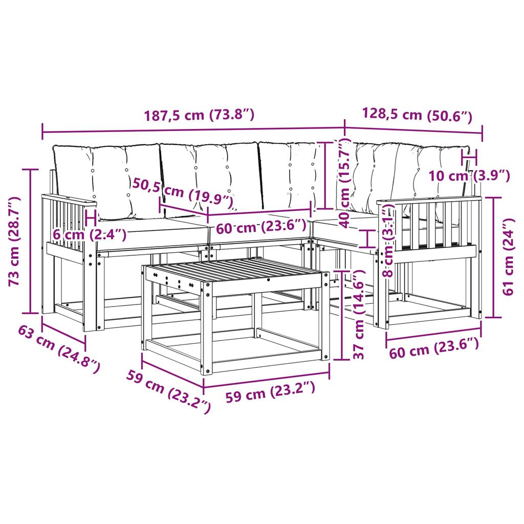 Outdoor Sofa Set with Cushions 5 Pcs Natural and Light Grey