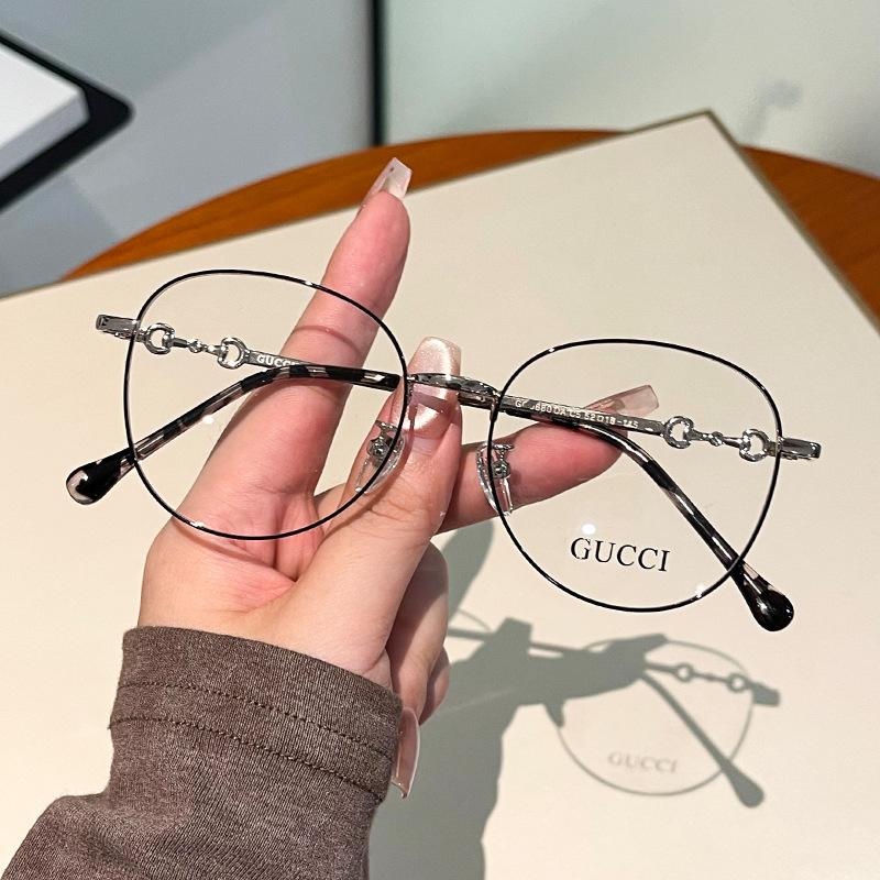 Gg Home Myopia Women'S Full Metal Glasses G0880 Ultra-Light Glasses Frame, Horseshoe Buckle Retro Plain Face