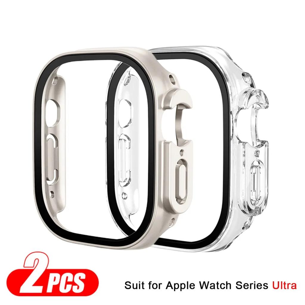 2PCS Case+glass For Apple Watch Ultra 49mm 45mm 42mm 41mm 44mm 40mm Film Screen Protector Bumper IWatch Serie 5 8 7 SE 6 Cover