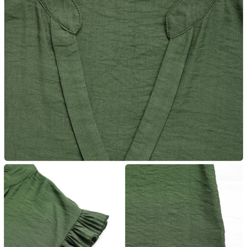 Summer New Retro Casual Tops Women Flying Sleeve Ruffled Solid V-neck Loose Shirts for Women Fashion Elegant Slim Simple Office Ladies Blouses 26607