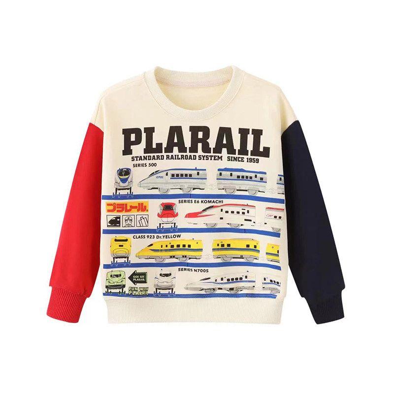 New Export Original Children's Sweatshirt with Cartoon Construction Vehicles for Boys, Pure Cotton Pullover Crew Neck T-Shirt