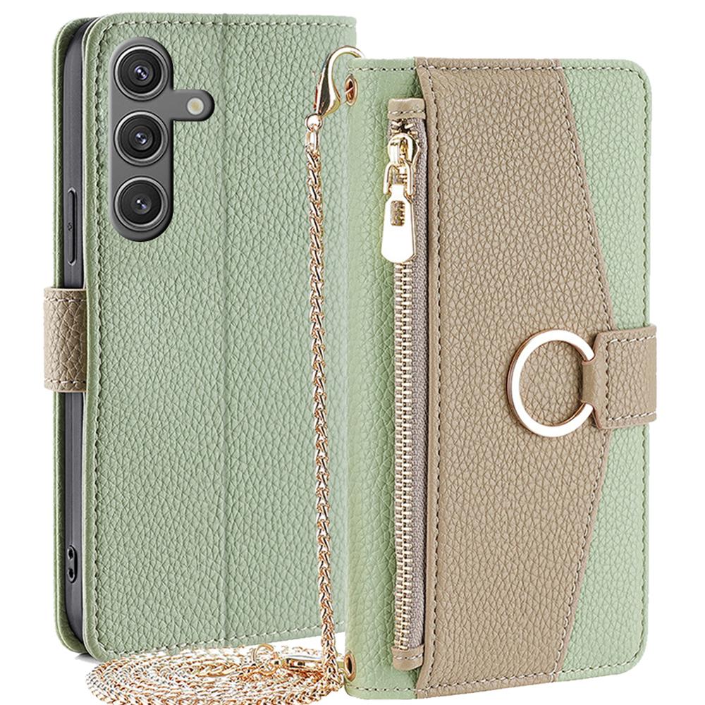 Pro Samsung Galaxy S24 Makeup Mirror Zip Kryt na kapesní telefon Pouzdro proti poškrábání s popruhem přes rameno