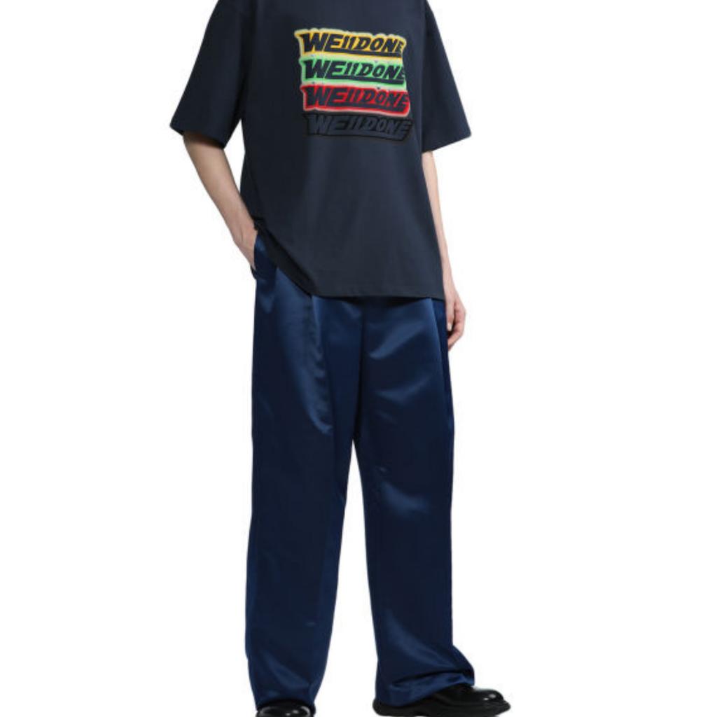 WE11DONE Casual Pants Men's Navy Blue Moderate Wide Leg Pants WDEPT234MNVMI