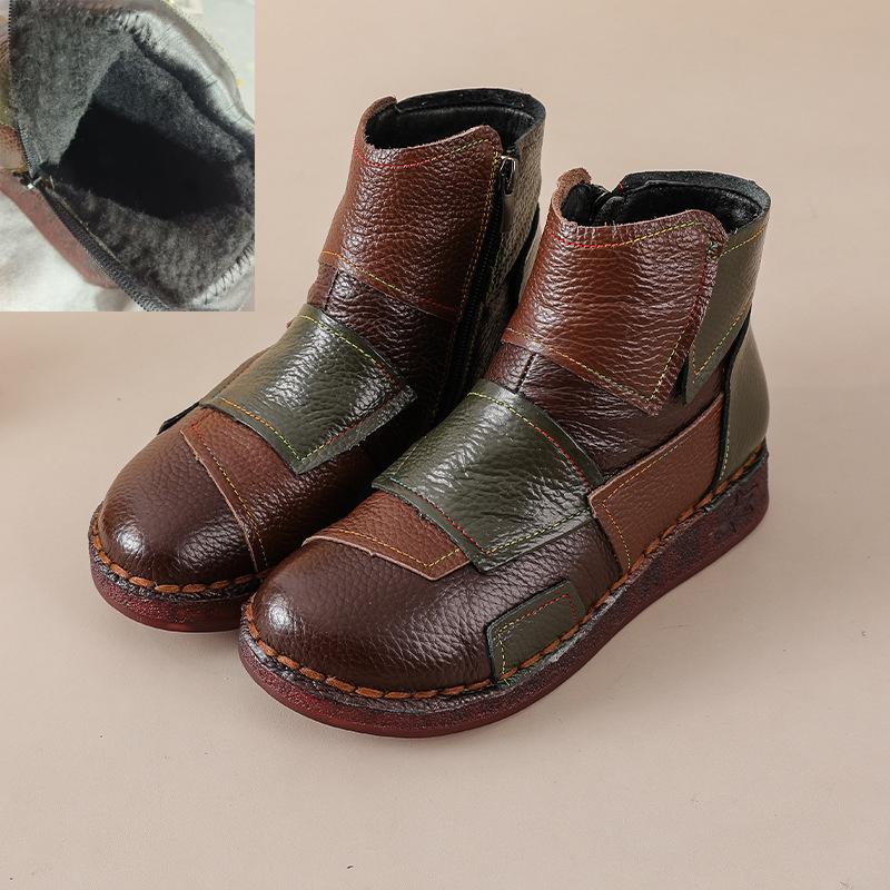 

Johnature Ботинки женские короткие из натуральной кожи смешанных цветов в этническом стиле, теплые, удобные, на плоской подошве, хлопковые 41-Plush коричневый