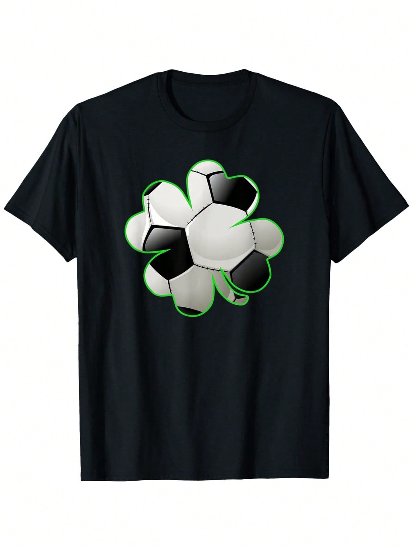 Football Four-Leaf Clover St. Patrick s Day T-Shirt, Casual Crew Neck Outdoor Short Sleeve T-Shirt, St. Patrick s Day T-Shirt Lucky Grass Printed St. S