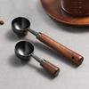 Cuillère à café en bois de noyer Manche long en acier inoxydable Cuillère à mesurer Cuillère à café Outil de cuisine Accessoires de café
