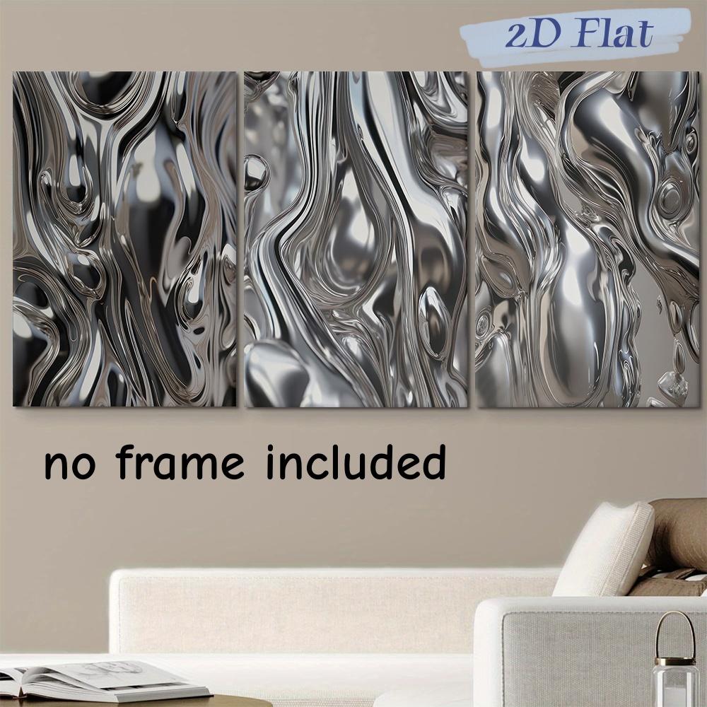 

3PC 2D Flat Modern Abstract Metallic Texture Decorative Painting Home Living Room Entrance Wall Art Hanging Painting Creative Fl (as the picture,20x30cm-3pcs)