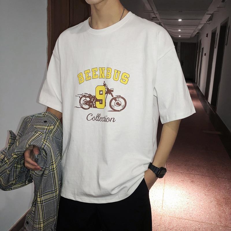 

Simple T-shirt Men s Print Summer Trendy Printed Cotton Short Sleeved Loose Trendy Breathable T-shirts S