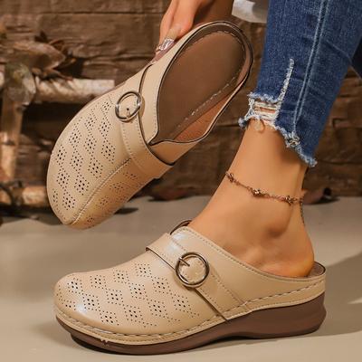 Auto Stitch Baotou Hausschuhe Herbst Neu Runde Spitze Tiefer Ausschnitt Metallschnalle Weich Rutschfest Damenschuhe