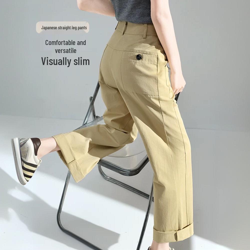 

Japanese Style Plus Size Women s Wide-Leg High-Waisted Pants - Spring/Summer, Lightweight, Pear-Shaped Fit, Narrow/ Straight-Leg Options S (80-90 jin) хакі