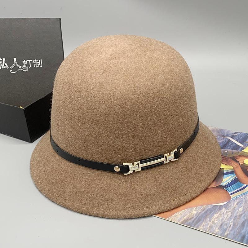 Горячая Распродажа Шерстяная Панама Осенне-Зимняя Шляпа-Ведро Британская Цилиндр Французская Шляпа Универсальная Шляпа для Женщин M（56-58cm） верблюд