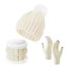3Pcs/Set Winter Knitted Scarf Gloves Set Pom Pom Ball Fleece Lining Brimless Hat Touchscreen Gloves Neck Warmer Set