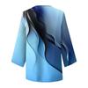 Women's Fashion Retro Print Gradual Colored Round Neck 9/4 Sleeve Irregular Hem T-shirt Top