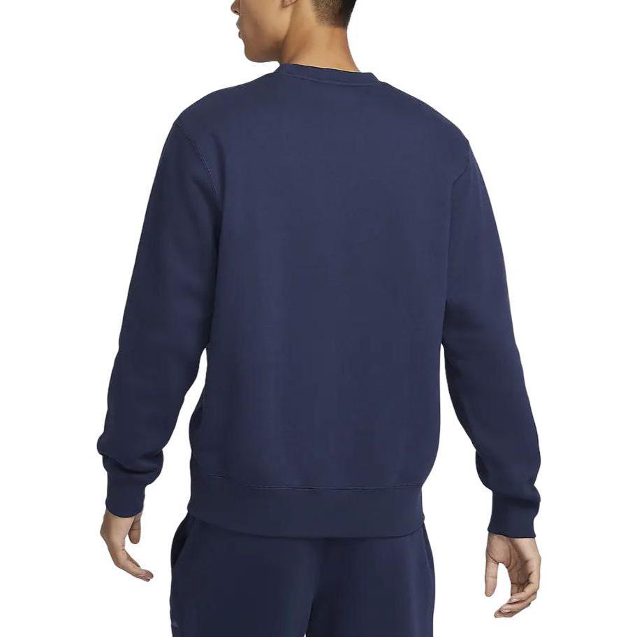 Nike Club Fleece Letter Logo Embroidery Crew Neck Fleece Lined Sweatshirt Men's Dark Navy Blue FV4446-410