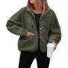 Women's Fashion Casual Stacked Lapel Single Button Fleece Sports Sweatshirt Jacket Outerwear