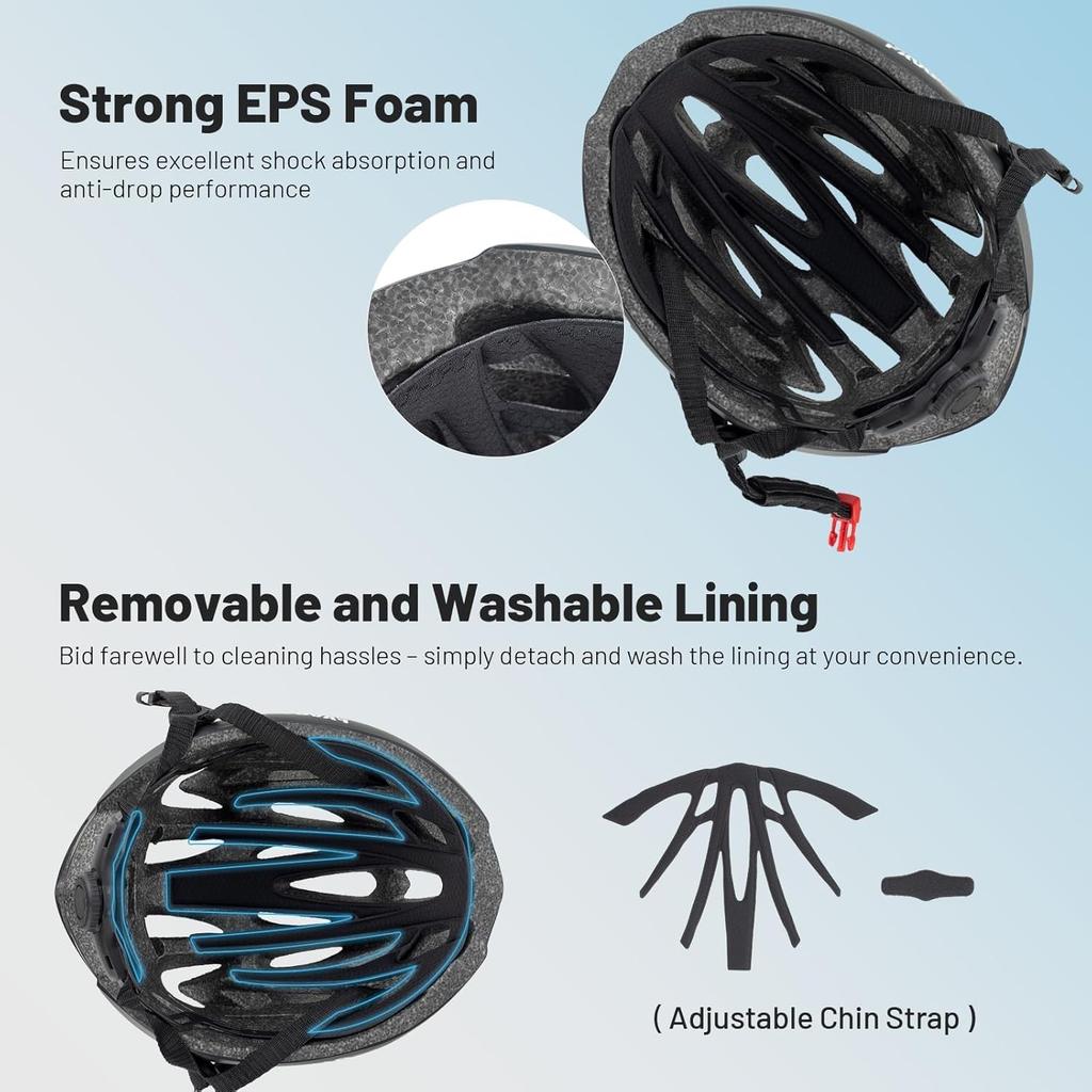 Favoto Bicycle 27 EPS PC Shell Lightweight Chin Size Cycle Easy To Mountain Bike Safety City Instruction Manual Carbon Fiber Black Helmet, Vents,