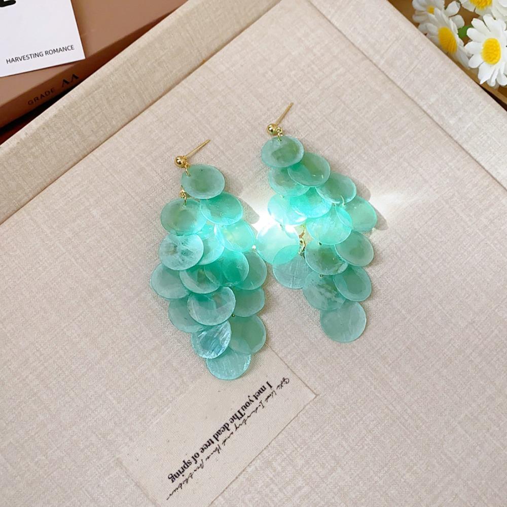 Bohemian Style Tassel Drop Earring Elegant Shell Pendant Stud Shell Earring  Seaside Vacation синий