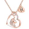 Hidepoo Unicorn Necklace Gifts for Girls - Colorful CZ Heart Pendant Initial Unicorns Necklaces Birthday Gift for Girl Daughter Granddaughter Niece
