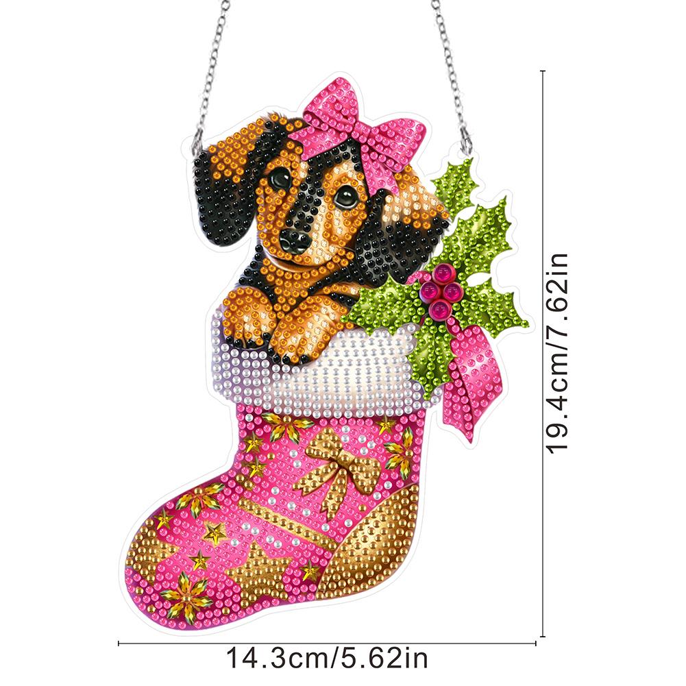 Special Shaped Christmas Puppy Diamond Painting Hanging Ornaments Kit Acrylic Diamond Painting Hanging Decorations for Beginner