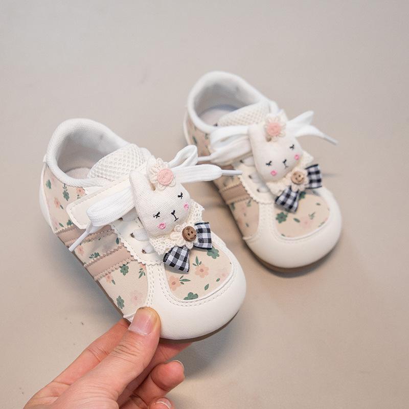 Kids Beige Floral Bunny Decor Velcro Casual Sneakers 22 бежевый
