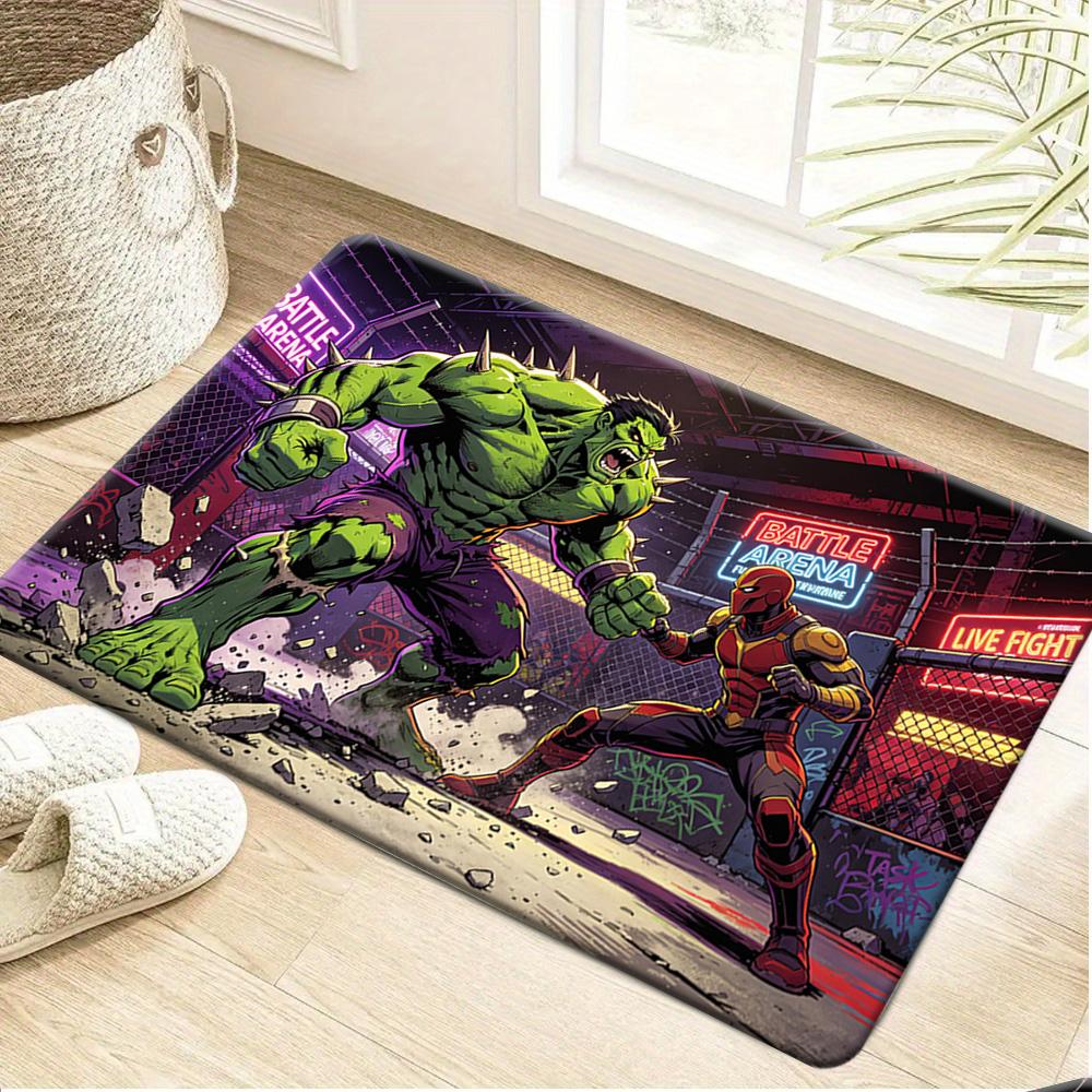 MARVEL Deadpool Themed Floor Mat Suitable for Kitchen, Hallway, Entryway Decor - Non-Slip Absorbent with Iconic Deadpool Hear