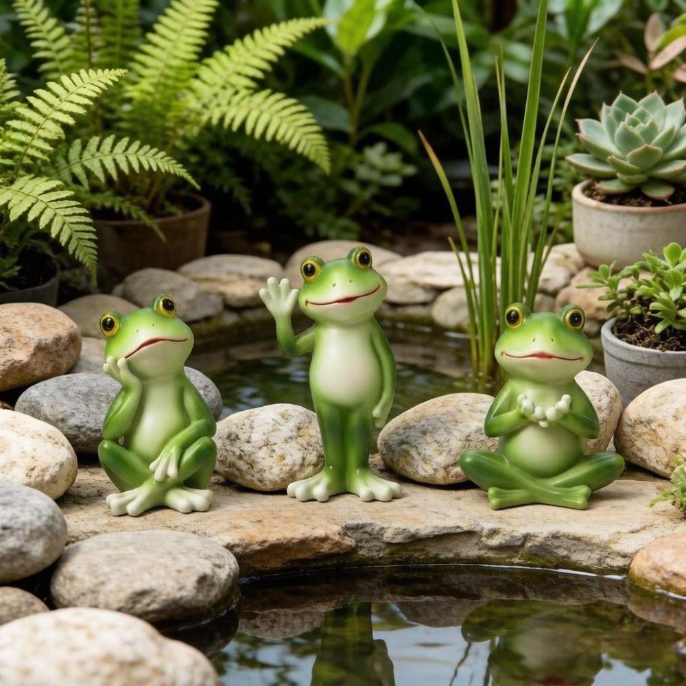 Resin Material Cartoon Frog Figurine Creative Craft Waterproof Miniature Frog Statue Fade-resistant Decorative Bonsai Ornaments