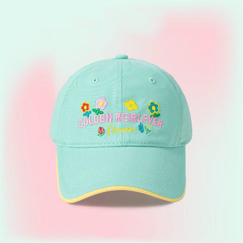Mint Green Flower Baseball Cap Women's Spring and Summer Versatile Cute Big Head Circumference Hat Wide Brim Show Face Small Hat