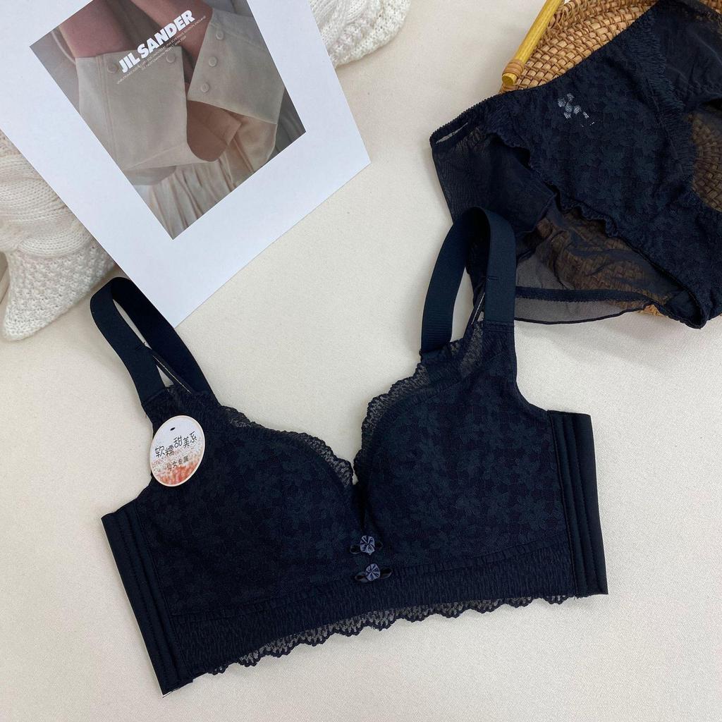 Women's Lace Minimizing Bra Set: Wireless, Thin with Sandwich Cups for Large Bust, Anti-Sagging, Gathers Side Breasts.
