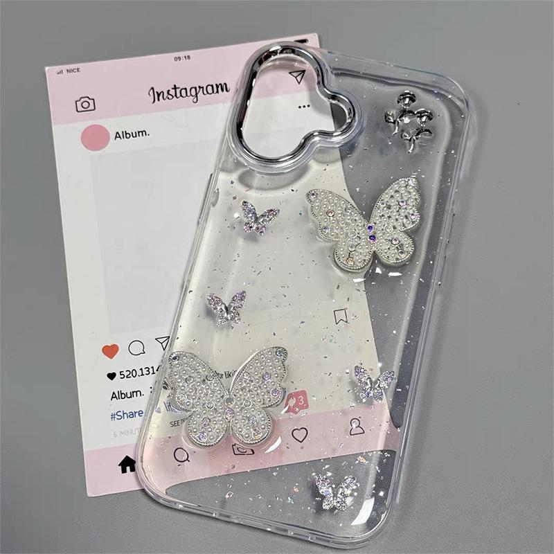 

Small Fresh Ins Bow Flower Mobile Phone Case for IPhone17 Transparent 14 Sequins for Apple 15promax For iPhone 17Promax